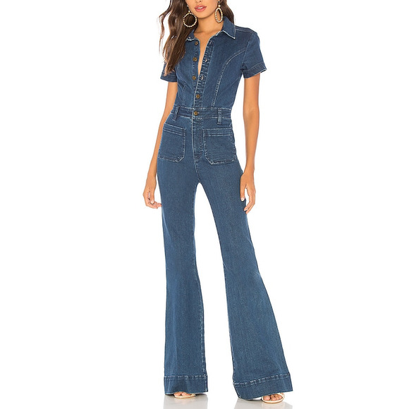 Show Me Your Mumu 'Everhart' Blue Cotton Jumpsuit Size S - Picture 1 of 4